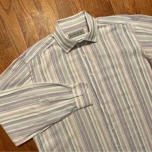 Etro cotton linen blend striped button up dress shirt size 46 EU